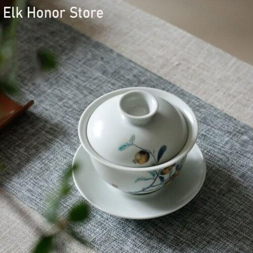 180mL Jingdezhen Ceramic Crackle Glaze Hand Painted Pomegranate Gaiwan Tea Teapot Saucer Mster Cup Lid Bowl Tureen Home Decor