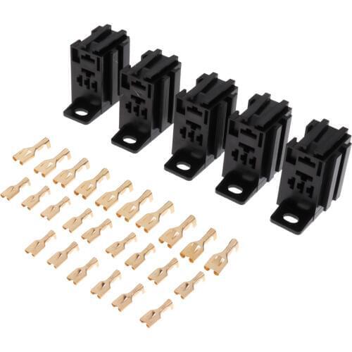 5 Pieces 5Pin 60A PCB Relay Holder Board Mount Socket with Terminals Black