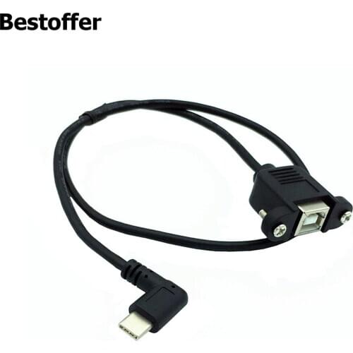 50cm Length USB 2.0 Type B Female Printer Panel Mount to Right Angle Type C Male cable