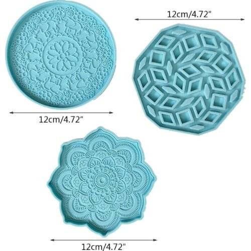 A0NF Mandala Tea Tray Coaster Mold 1 Piece Silicone Epoxy Resin Coaster Mold Used to Make Artificial Agate Pieces Coasters