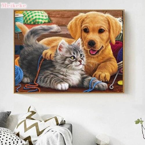 Diamond Painting DIY Animal Dog Cat Full Square Drill Colorful Handmade Cross Stitch Kits Embroidery Mosaic Home Room Wall Decor