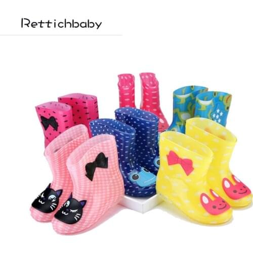 Children Spring Autumn Winter Boys Girls Baby Kids Rhino Candy Color with Frog Cat Rabbit Rain Boots Waterproof Shoe