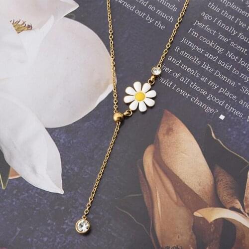 XIYANIKE 316L Stainless Steel Gold Color Flower Rhinestone Pandent Necklaces For Women Choker 2021 Trendy Fashion Gift Jewelry