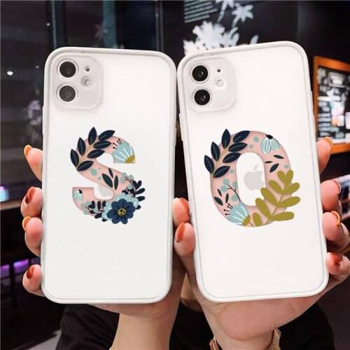 Phone Case For iPhone 12 11 Mini Pro XR XS Max 7 8 Plus X Custom 26 letter flower Matte transparent White Back Cover