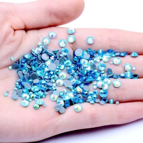 DIY Clothes Shoes Bags Hotfix Crystal Rhinestones Bridals Dress Aquamarine AB Glue Backing Iron On Strass Chatons