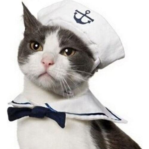 1 Set Pet Cat Dog Cotton Caps Gentleman Bow Tie Cloth Navy Sailor Suit England Style Warm Ornament Tie For Cosplay Party