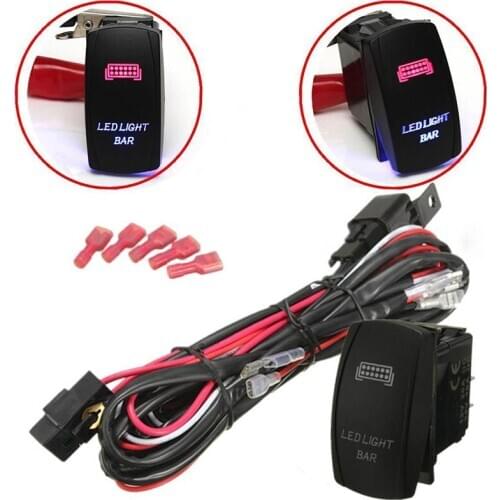 JX-LCLYL Car Blue Red LED Light Bar ON/OFF Rocker Toggle Switch Relay Wiring Harness