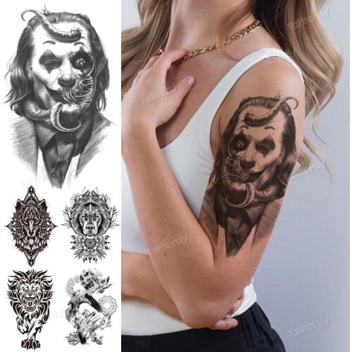 Cool arm sleeve tattoo clown skull dragon unique tattoo designs body art painting water transfer tattoo fake sexy for men women