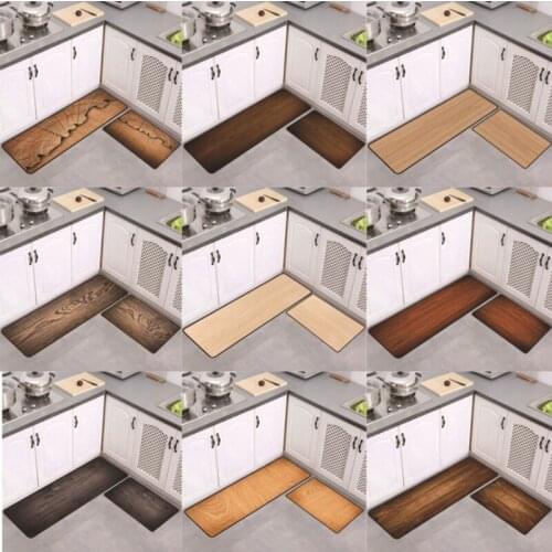 Kitchen Mat Imitation Wood Texture Striped Bath Toilet Dirt-Resistant Carpet Non-Slip Can be Machine Washable Entrance Doormat