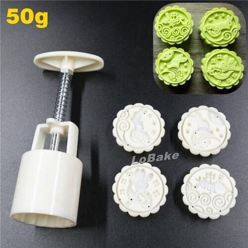 50g 4+1 round chinese word zhong qiu jie and bunny moon rabbit shape mooncake mold fondant mould roll rice molds baking tools