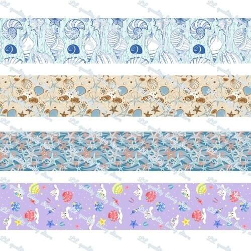 Cartoon conch printed grosgrain ribbon 50 yards Tape Clothing Bakery hairbow gift wrapping hairbow headwear DIY decoratio