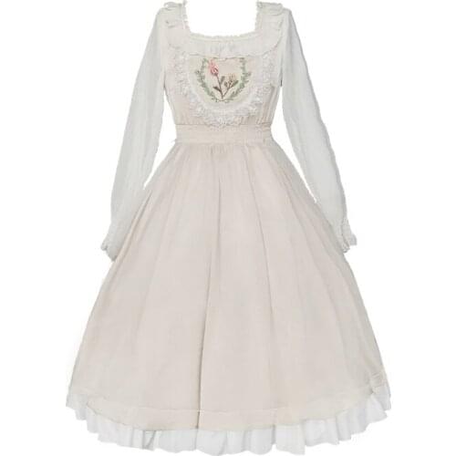 Lolita Op Embroidery Elegant Lolitas Summer Long Sleeve Dresses For Women Floral Lace Vintage Tea Party Renaissance Victorian