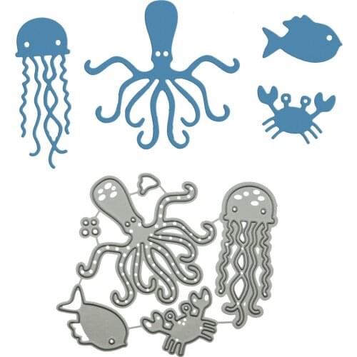 Jellyfish Patern Metal Cutting Dies Scrapbooking Octopus Crab Fish Shape Clipart Cutter Mold For DIY Diary Book Decorating