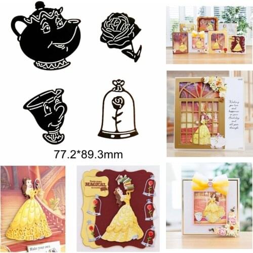 Cartoon Movie Role True Love Rose Teapot Cup Metal Cutting Making Funny Cards Embossing Paper Die Cut New Scrapbook Stencils DIY
