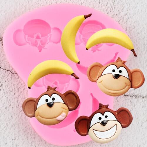 Cartoon Monkey Silicone Molds Banana Baby Birthday Cupcake Topper Fondant Cake Decorating Tools Candy Chocolate Gumpaste Moulds