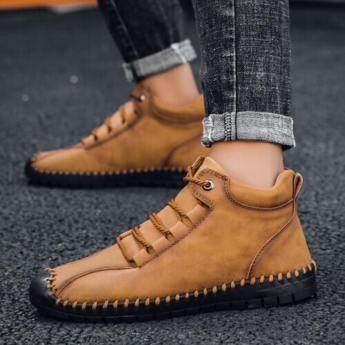 ZEEKSON Workwear Shoes Mens Winter Plus Cashmere Warmth Mens Large Size Casual Mens Shoes Middle Cut British Mens Shoes