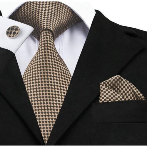 Mens Tie Black Peru Geometric Silk Jacquard Neck Ties Hanky Cufflinks Set Business Wedding Party Ties For Men C-833