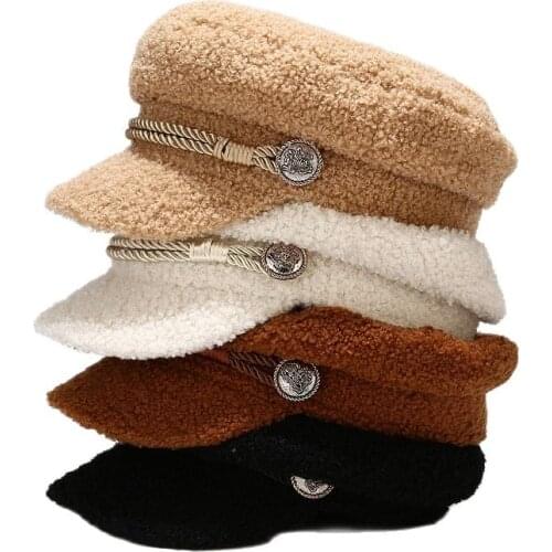 South Korean version of the new lamb cashmere women in autumn and winter hat thickened warm flat cap cap tide winter hat