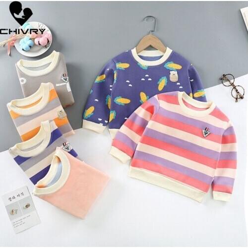 New 2020 Autumn Winter Fashion Sweatshirts Boys Girls Kids Striped Thicken Warm Hoodies Children Fashion Long O-neck Sweatshirt