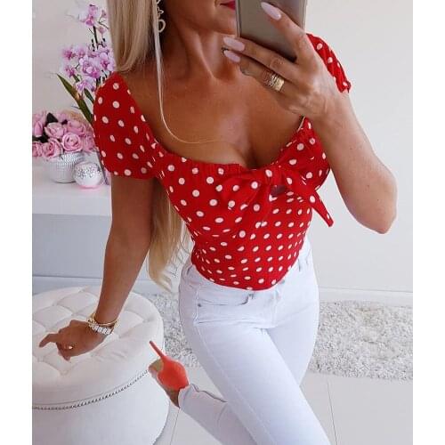 New Women Fashion T Shirt Blusas Short Sleeve V Neck Polka Dot Print Tee Women Casual T-Shirt Tops Summer Hot Sale
