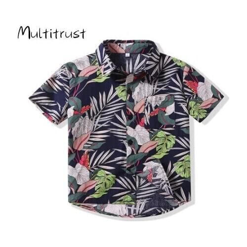 Multitrust 1-6Y Summer Infant Baby Boys Shirts Tops Floral Print Short Sleeve Single Breasted Tops
