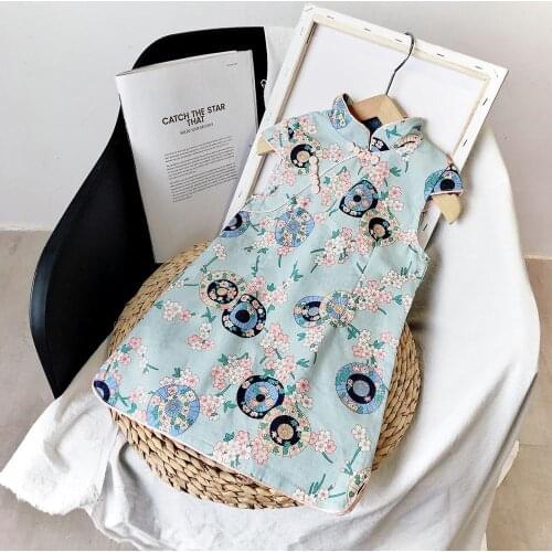 2-7 Year Children Girl Clothing Chinese Hanfu Tang Suit Dress Cheongsam For Baby Kids