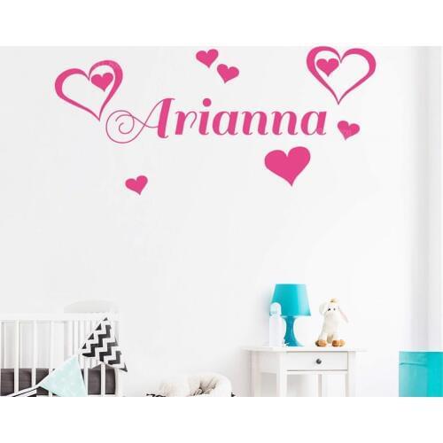 Custom Name Double Heart Wall Sticker Bedroom Hipster Lovely Kids Room Decor Girl Nursery Wall Decals Personalized Decal Z286