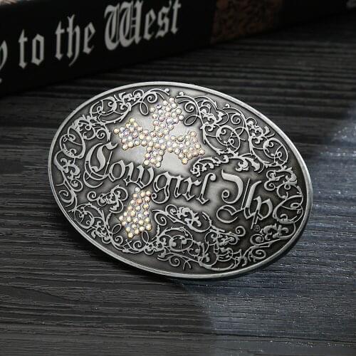 KDG Western Cowboy Zinc Alloy Retro Flower Full Rhinestone Cross Belt Buckle with Jeans Accessories Decoration