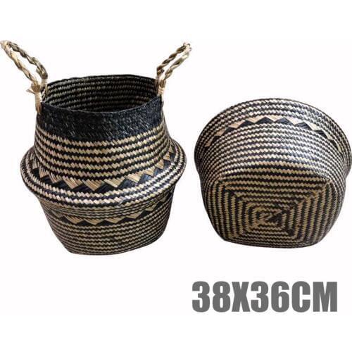 Foldable Seagrass Woven Storage Baskets Wicker Rattan Basket Home Decoration Garden Flower Vase Hanging Baskets