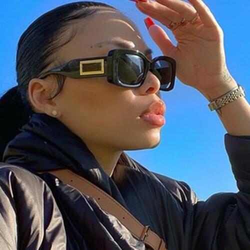 Vintage Womens Rectangle Sunglasses Oversize Brand Design High Quality Black Square Sun Glasses Ladies Shades UV400 Unisex
