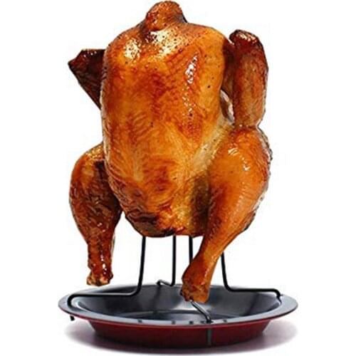 Chicken Roaster Rack With Bowl Grill Stand Roasting Non Stick Sturdy Carbon Steel BBQ Standing Holder Grilling Kitchen Cooking