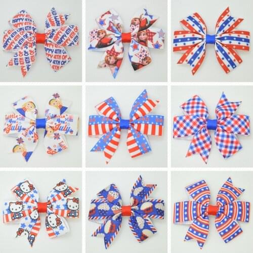 SUPWRF 1pcs 10pcs Independence Day Hair Bows With Clip For Baby Girls Ribbon Hair Clip Barrettes Headwear Hair Accessories 3.1"