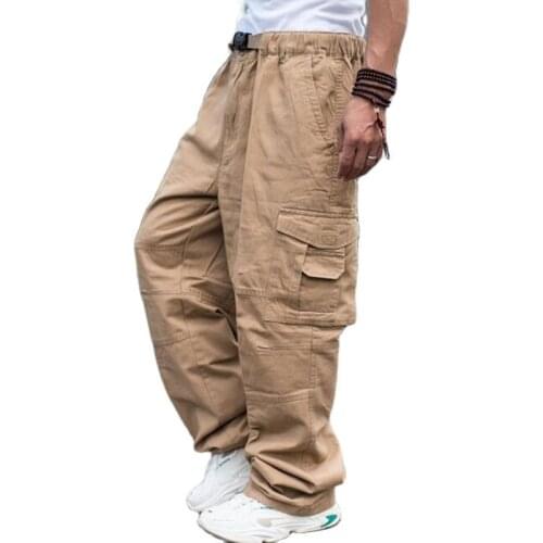 Loose Baggy Cargo Pants Men Casual Outdoor Cotton Pants with Big Pocket Straight Wide Leg Trousers