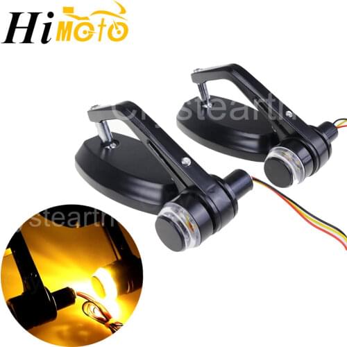 22mm 7/8" Universal Motorcycle Handlebar Bar End Rear View Side Mirrors With LED Turn Signals For Honda Yamaha SUZUKI Kawasaki
