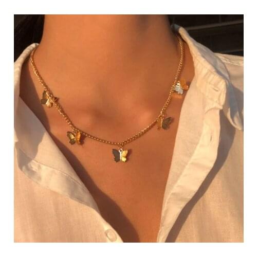 Vintage Multilayer Pendant Butterfly Necklace for Women Butterflies Moon Star Charm Choker Necklaces Boho Fashion Jewelry Gift