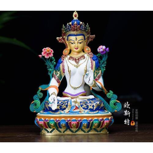 TOP grade GOOD Buddha -bless family HOME Safety Health luck efficacious Talisman Tibet White Tara Painted Buddha statue