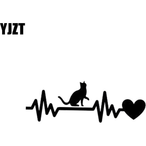 YJZT 12.7CM*4.6CM Cat Heartbeat Lifeline Vinyl Car Sticker Fun Decal Black Silver C10-02425