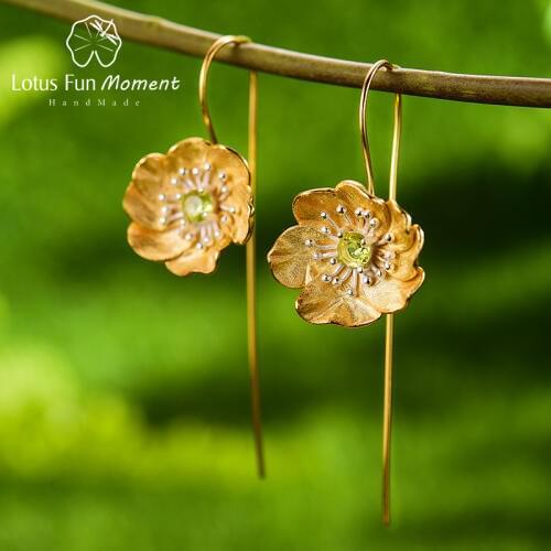 Lotus Fun Moment Blooming Anemone Flower Dangle Earrings Real 925 Sterling Silver Handmade Fine Jewelry Earrings for Women