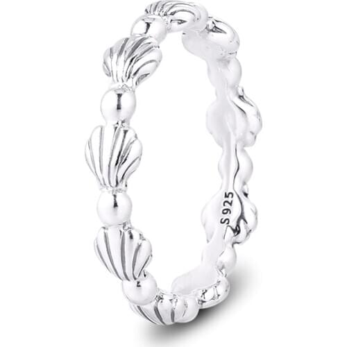 Beaded Seashell Band Ring 925 Sterling Silver Wedding Rings for Women Silver 925 Jewelry anillos mujer