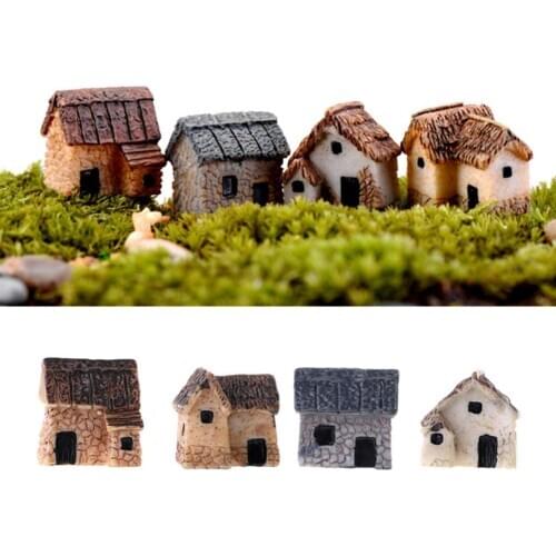 1/4Pcs Micro Landscape Miniature Resin Village Stone House DIY Garden Ornament Decor Decoration Crafts