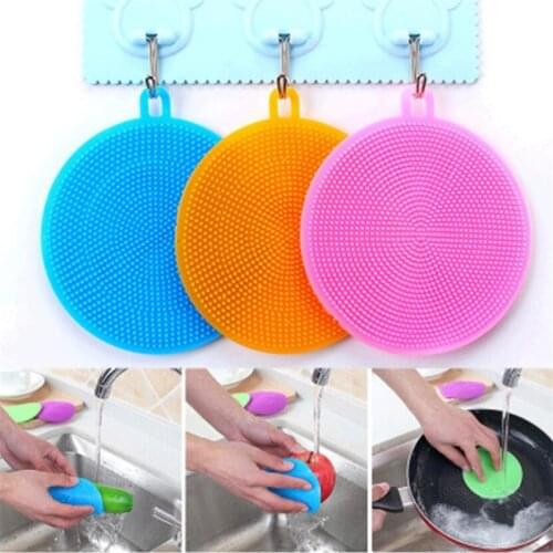 1PC Kitchen Cleaning Brush Silicone Dishwashing Brush Fruit Vegetable Cleaning Brushes Pot Pan Sponge Scouring Pads