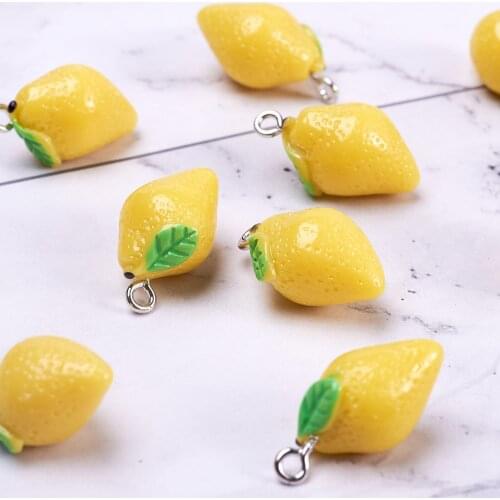 10Pcs Cute Fruit Lemon Resin Pendants Charms For Earring Findings Bracelet DIY Charm Keychain Jewelry Making Accessories