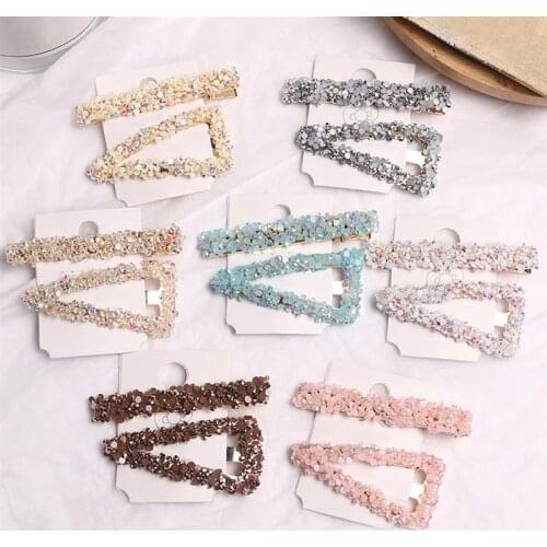2pcs Rhinestone Hair Clip Girls Snap Hair Barrette Stick Hairpin Hair Styling Accessories For Women Girls 2020 New Fashion Women