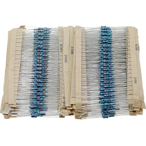 2000pcs/lot 100value x 20pcs 1% 0.25w 1ohm~1 m 1/4W metal film resistor kits