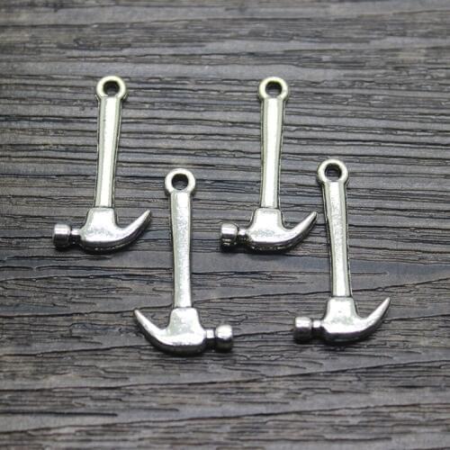 35pcs-- Tool Charms Antique Silver Tone Hammer Charms pendant 25mm X 13mm
