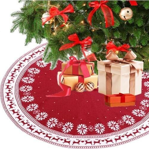 36 Inch Christmas Tree Skirt Knitted Snowflakes Elk Xmas Tree Skirt Holiday Decoration Christmas Tree Skirt Knitted Snowflake