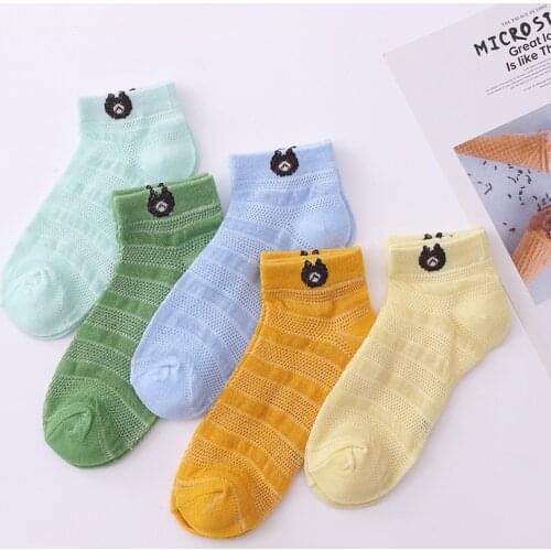 5Pair Spring/SummerChildrens Boys Socks Set Breathable Mesh Thin Section Polyester Cotton Baby Socks Girl