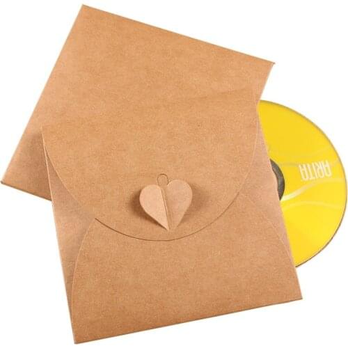5 Pcs/lot 13x13cm Vintage Heart Kraft Paper Invitation Cards Bags CD Optical Disc Paper Bag DIY Multifunction DVD Bag