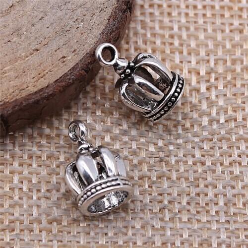 92pcs 8x8x13mm antique silver Three-dimensional crown charms diy retro jewelry fit Earring keychain hair card pendant