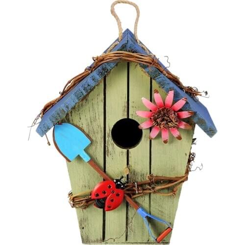 Promotion! Wooden Bird House Birdcage Colorful Painting Outdoor Garden Hanging Birds Cottage Feeder Eco-Friendly Crafts